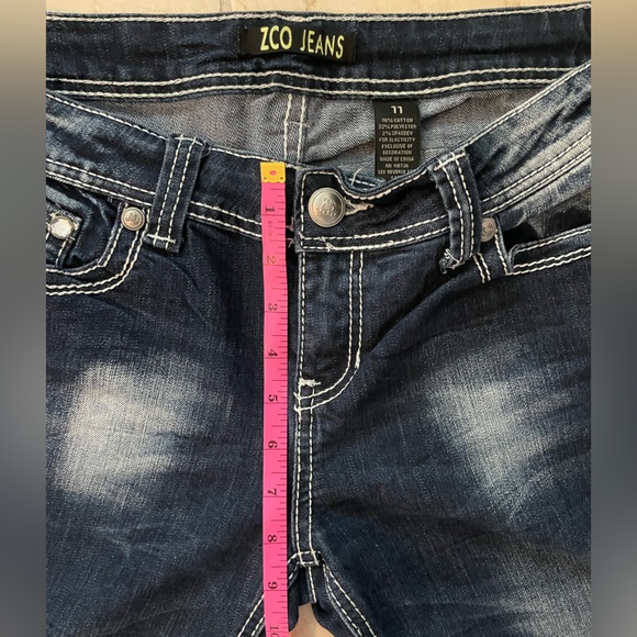 ZCo Women's Distressed Dark Blue Cropped Jeans with embellished back pockets - Picture 5 of 11